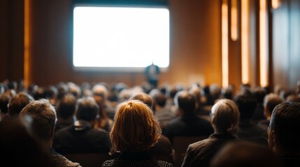 Engaging audience in modern conference hall business event presentation setting professional environment attentive viewpoint collaboration concept