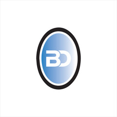 Bd monogram inside glossy blue oval badge with dark ring