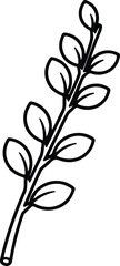 Vector plant branch with leaves minimal black line silhouette design