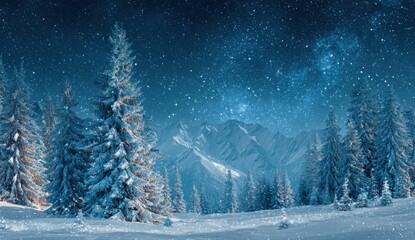 Snowy mountain landscape at night (2)