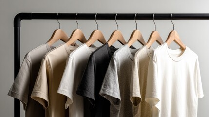 Obraz premium Various neutral t-shirts on hangers