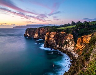 Dramatic coastal cliffs at sunset
