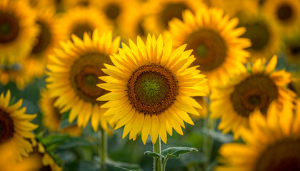 Fototapeta premium The beauty of sunflowers, growing and blooming in the flower garden