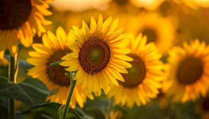 Fototapeta premium The beauty of sunflowers, growing and blooming in the flower garden