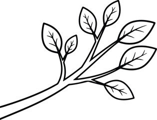 Vector Simple tree branch with leaves botanical plant silhouette design