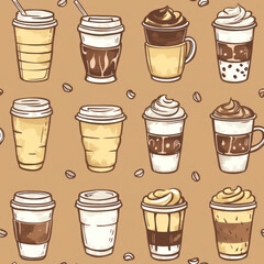 Seamless Coffee Pattern. Modern Coffee Beans and Cup Seamless Design. Minimalist Coffee Pattern for Packaging and Branding