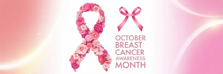 Elegant pink ribbon on white background for awareness month.