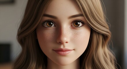 Fototapeta premium Close-up portrait of a young woman with freckles and light brown hair