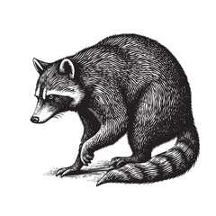 Vintage Engraving Raccoon Illustration