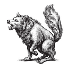 Vintage Engraving Howling Wolf Illustration