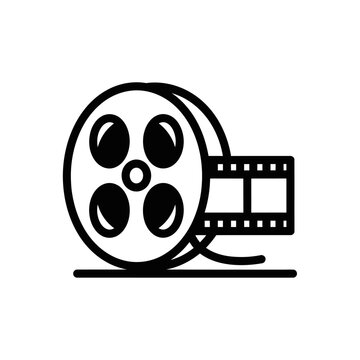 Film reel and film strip icon, black and white.