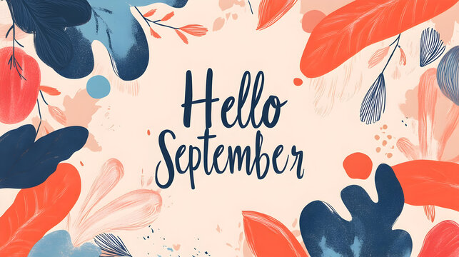 Elegant autumn illustration with "hello september" for seasonal design projects