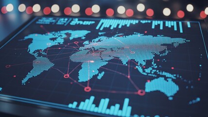 Global network connections and data analytics visualized on digital screen