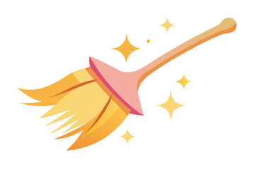 Obraz premium Cute broom with sparkling stars indicates cleanliness and a fresh, inviting home ambience