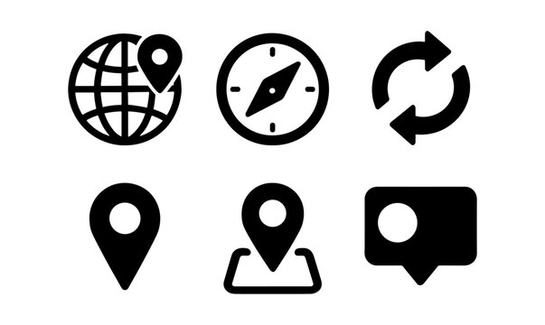 Minimalist navigation and location icons set for web and app design