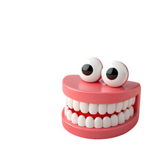 Obraz premium Playful 3D cartoon dentures with big googly eyes isolated on transparent background
