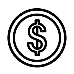 Obraz premium A black and white icon of a dollar coin.
