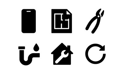 Home improvement and repair tool icons set for design projects