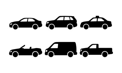 Simple vehicle set silhouettes for design projects and transportation themes