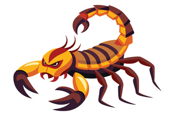 Fierce yellow and brown scorpion stands ready to strike its prey aggressively in defense