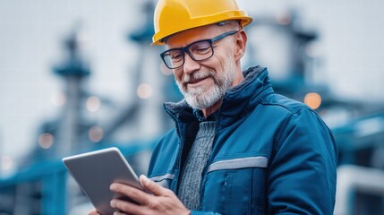 Engineer Using Tablet at Industrial Site