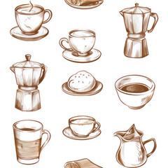 Seamless Coffee Pattern. Modern Coffee Beans and Cup Seamless Design. Minimalist Coffee Pattern for Packaging and Branding