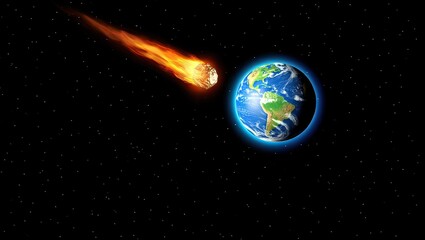 Fiery Asteroid Approaching Earth in Outer Space