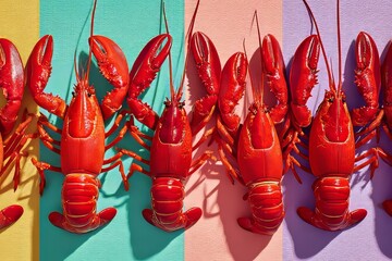 : Pop Art Lobster Pattern on Colorful Background