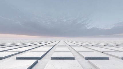 Empty white platform stretches to horizon