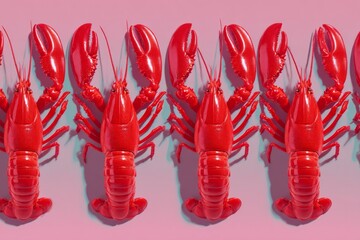 lRed Lobsters on Pink Background in Pattern Style