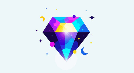 Vibrant Abstract Gemstone with Cosmic Accents and Celestial Elements.