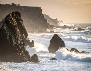 Dramatic coastal scene at sunset