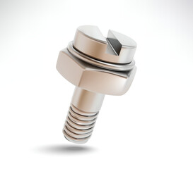 Realistic 3D bolt and nut vector illustration. Stainless Steel bolt and nut 3d icon Isolated on White background