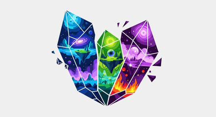 Vibrant Crystal Heart Fractured Multicolored Gems.
