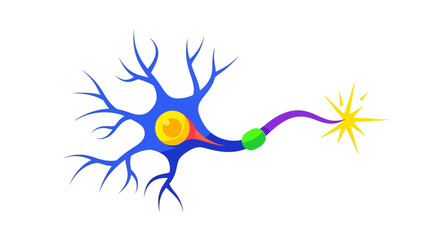 Vibrant illustration of a single neuron transmitting a signal.