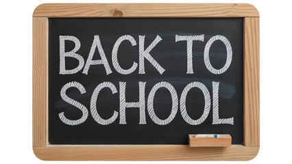 A chalkboard with a wooden frame displaying the phrase back to school in white chalk lettering style