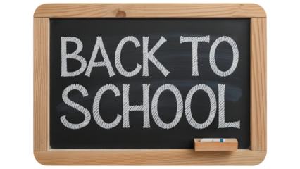 A chalkboard with a wooden frame displaying the phrase back to school in white chalk lettering style