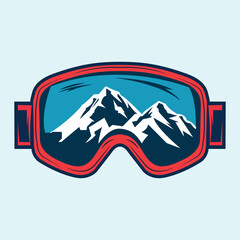 Ski Goggles with Mountain Reflection Vector Illustration