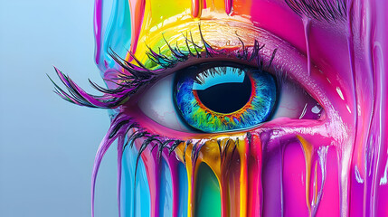 Hyper saturated dripping eye artwork with vivid colors