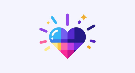 Vibrant rainbow colored heart icon shining brightly.