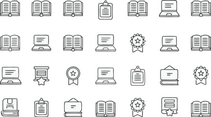 Line Icons Collection: Books, Laptops, Certificates, Stars for Education and Achievement Designs