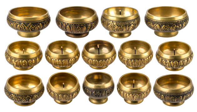 Collection of Vintage Brass Aromatic Burners, Transparent PNG - Powered by Adobe