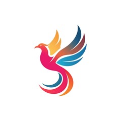 Colorful stylized bird in flight