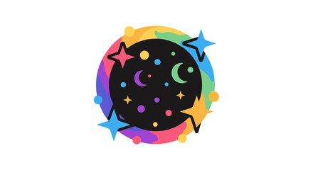 Whimsical Celestial Night Sky with Rainbow Aura.