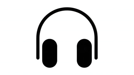 A simple black and white illustration of over ear headphones on a plain white background design