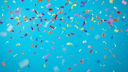 Colorful confetti falling dynamically against a solid blue background, conveying a sense of joyful celebration.