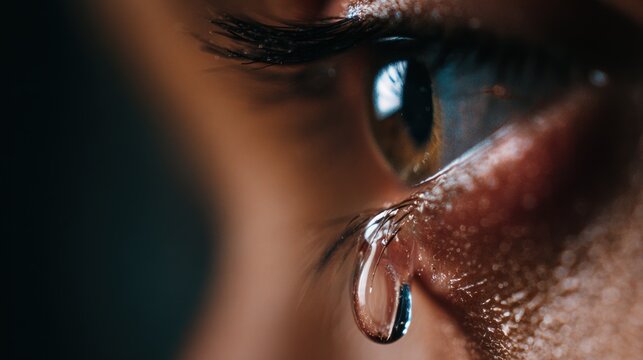 Close-up of a single tear falling