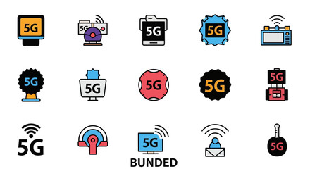 5G Technology Icons Set Wireless Network.