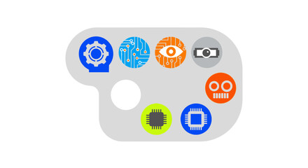 A digital palette showcasing technology and AI icons for creative innovation.