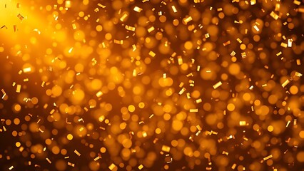 Golden confetti falling gracefully against a warm abstract background, evoking celebration.